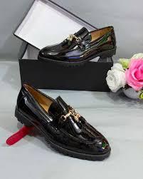 Black patent leather loafers